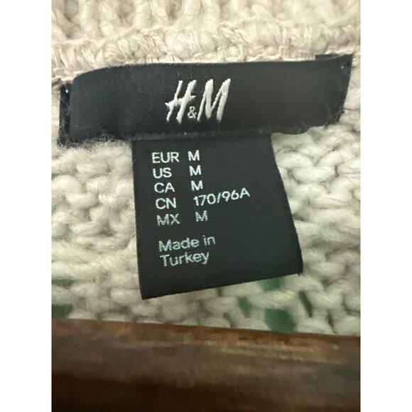 H&M Beige Cable Knit Sweater Womens M Crewneck Long Sleeve Cozy Soft - Picture 4 of 8